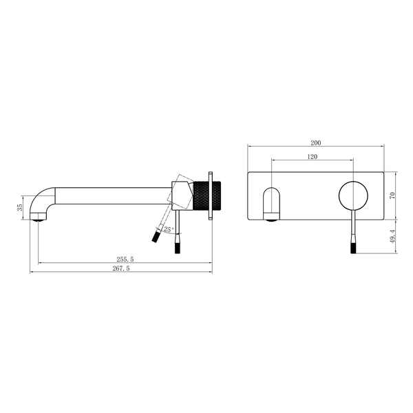 Nero Opal Wall Basin/Bath Mixer 260Mm Brushed Gold