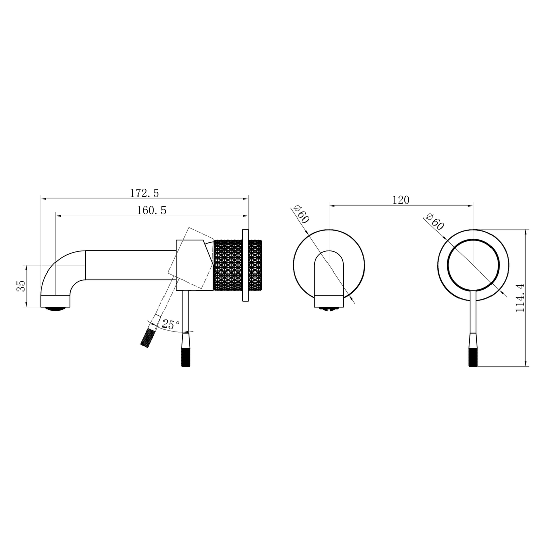Nero Opal Wall Basin/Bath Mixer Separate Back Plate 160Mm Graphite