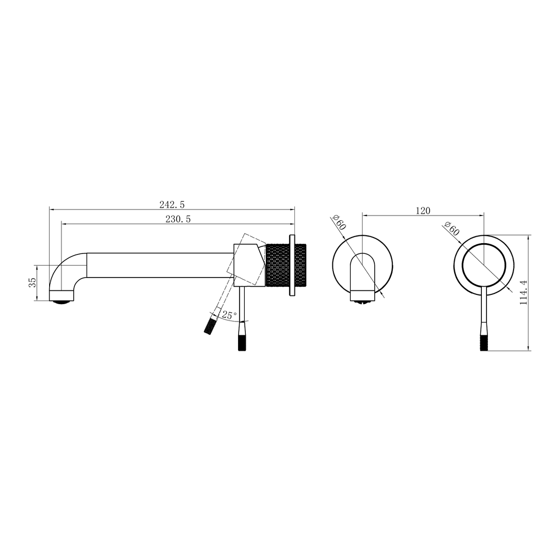 Nero Opal Wall Basin/Bath Mixer Separate Back Plate 230Mm Brushed Bronze