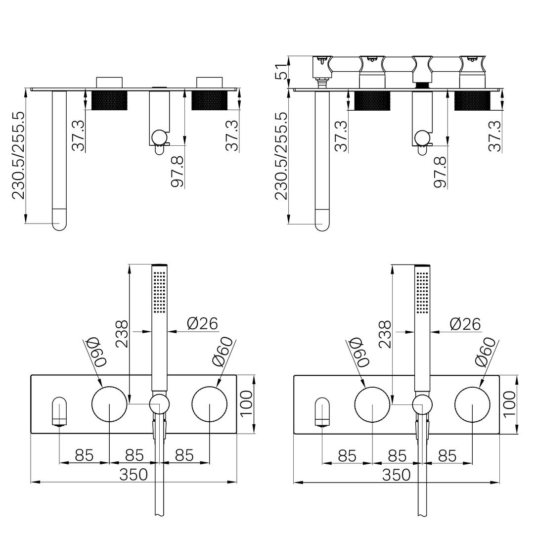 Opal Progressive Nero Shower System With Spout 230Mm - Brushed Bronze