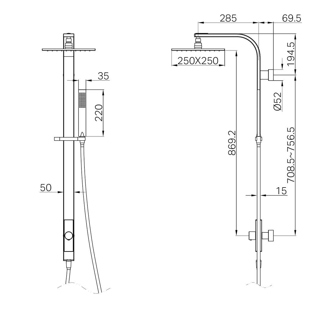 Nero Rain Square Shower Set Single Hose - Matt Black