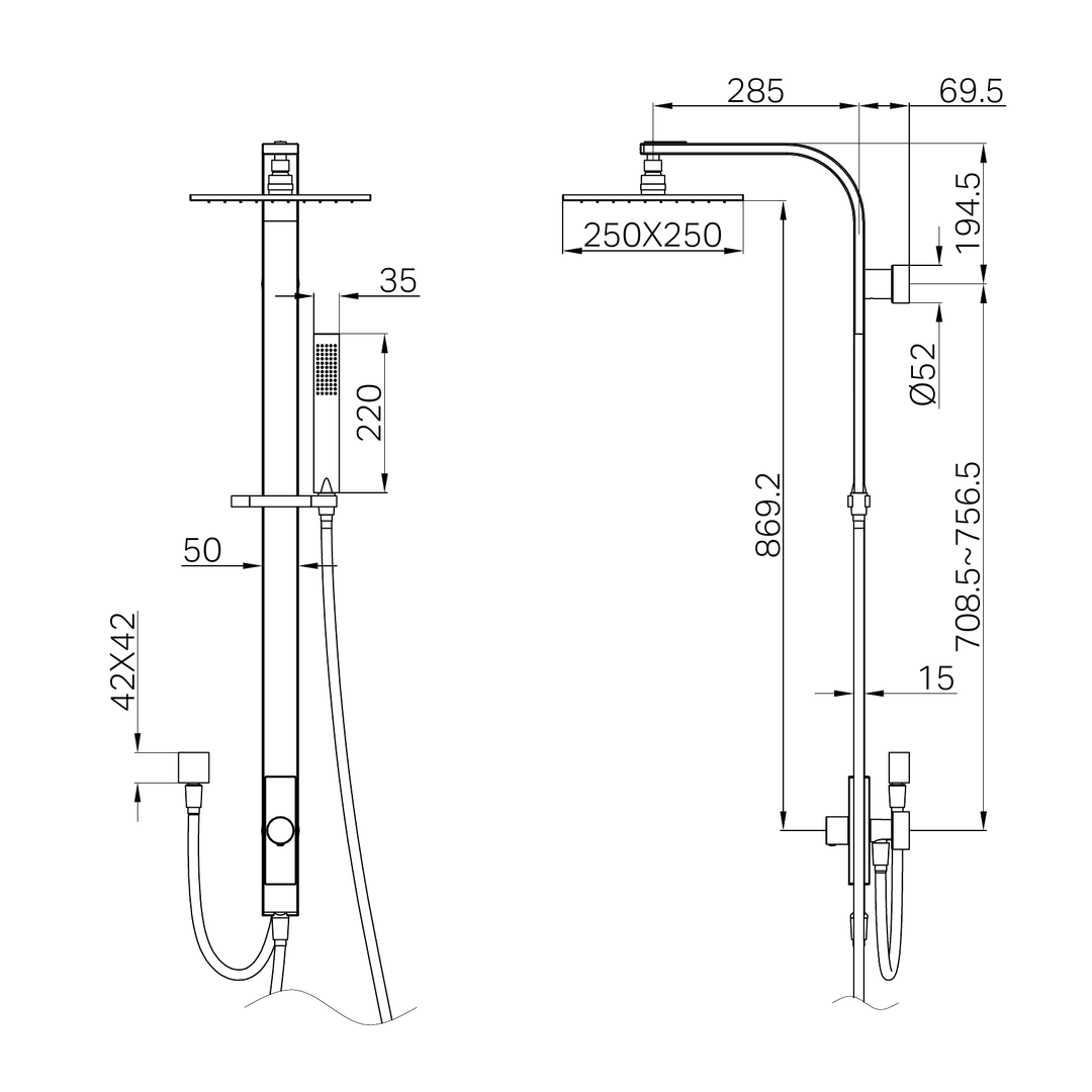 Nero Rain Square Shower Set Double Hose - Matt Black