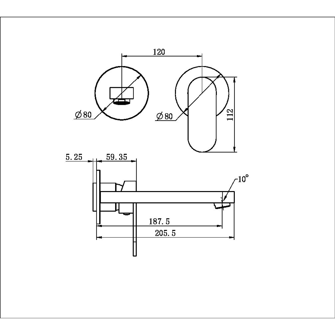 Nero Ecco Wall Basin/Bath Mixer Separate Back Plate Brushed Nickel Nr301310Bbn
