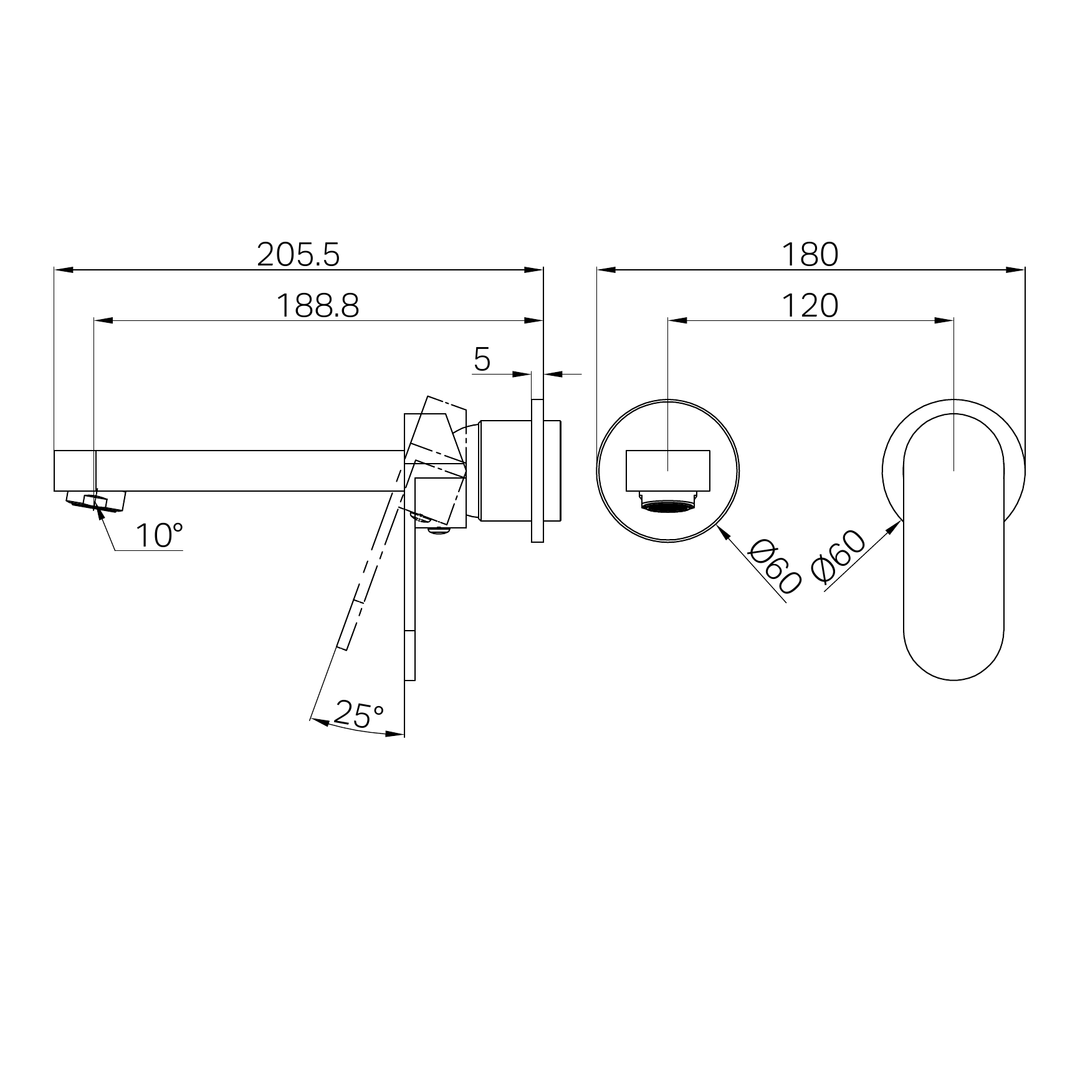 Nero Ecco Wall Basin/Bath Mixer Separate Back Plate 60Mm Trim Kits Only Gun Metal