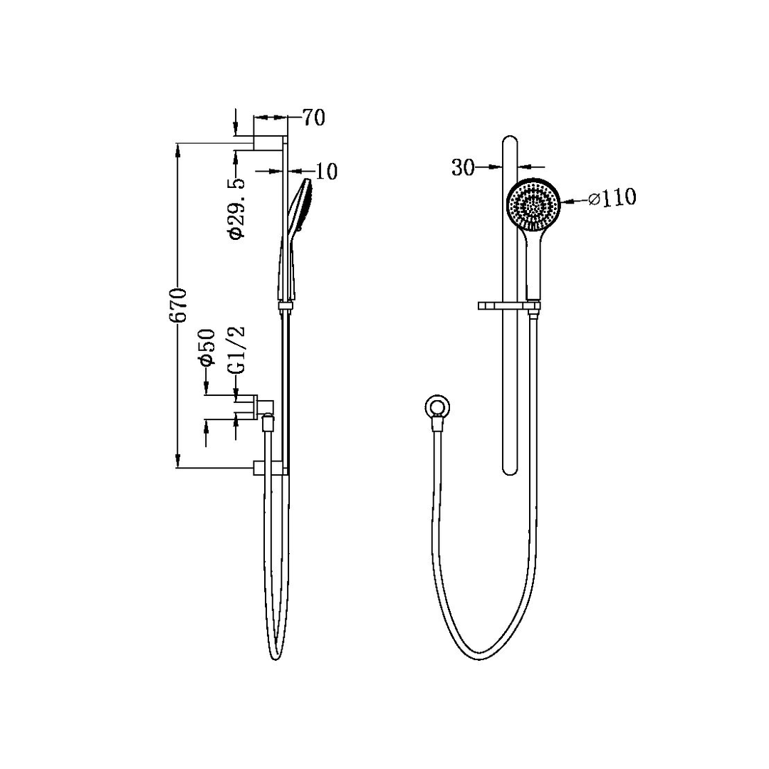 Nero Bianca/Ecco Shower Rail With Air Shower Chrome