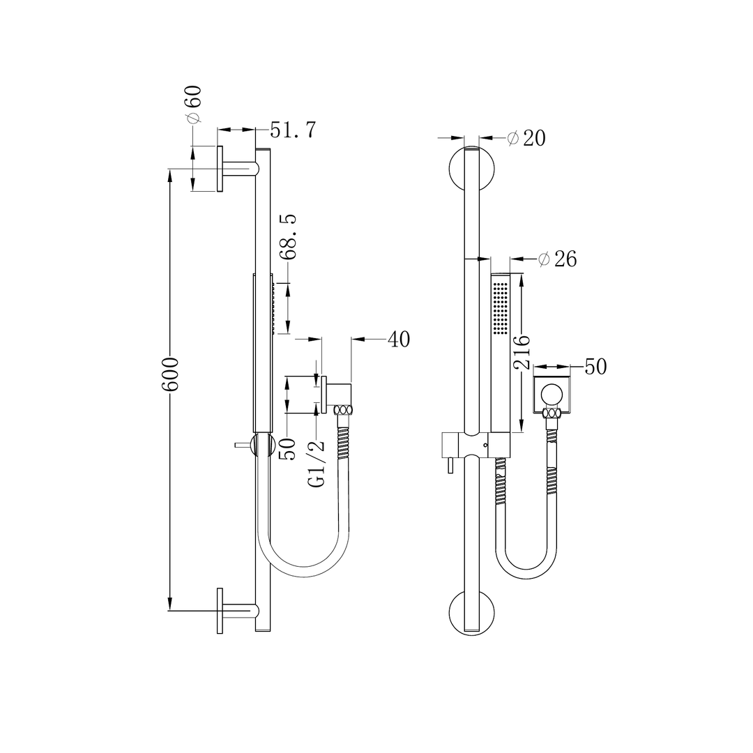 Nero Dolce Shower Rail With Slim Hand Shower Chrome