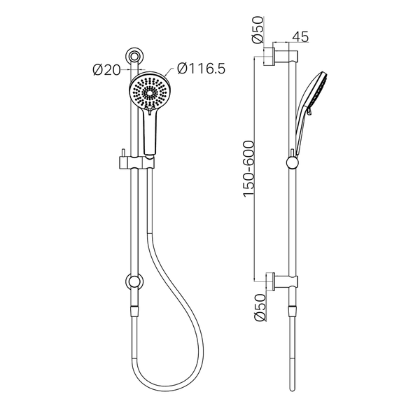 3-Function Nero Shower Rail - Gun Metal