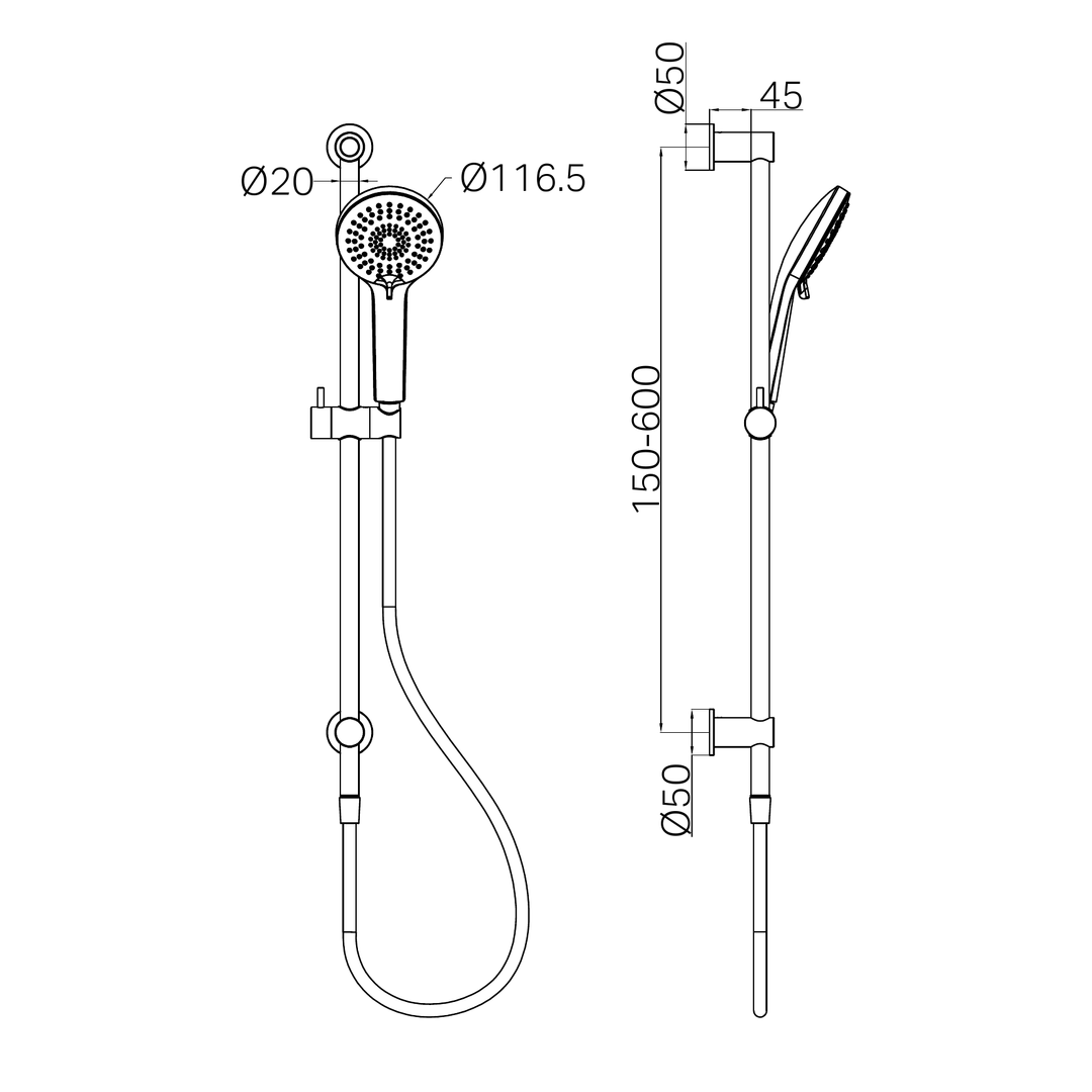 Nero 3 Function Shower Rail Brushed Nickel