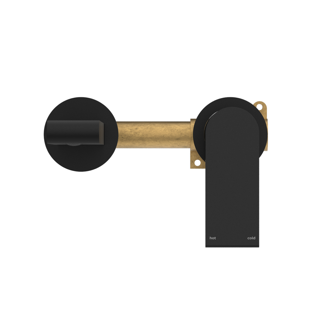 Nero Bianca Wall Basin Mixer Separate Back Plate Matt Black