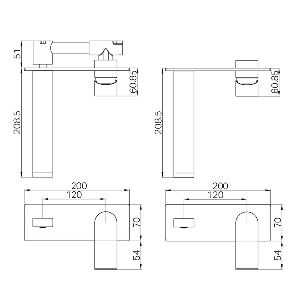 Nero Bianca Wall Basin/Bath Mixer 187Mm Brushed Bronze