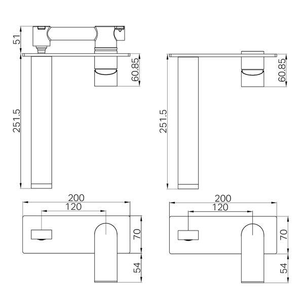 Nero Bianca Wall Basin/Bath Mixer 230Mm Brushed Bronze