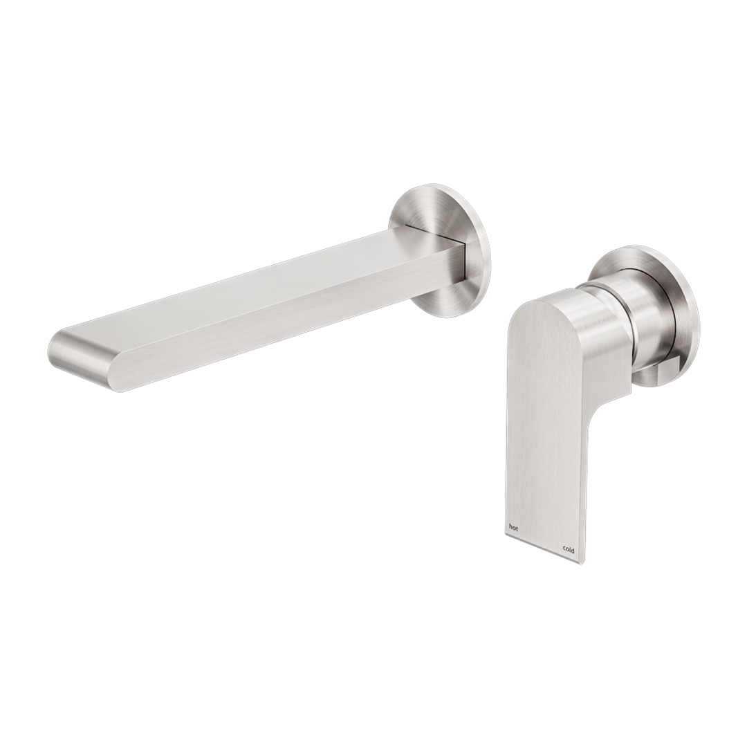 Nero Bianca Wall Basin Mixer Separate Back Plate Brushed Nickel