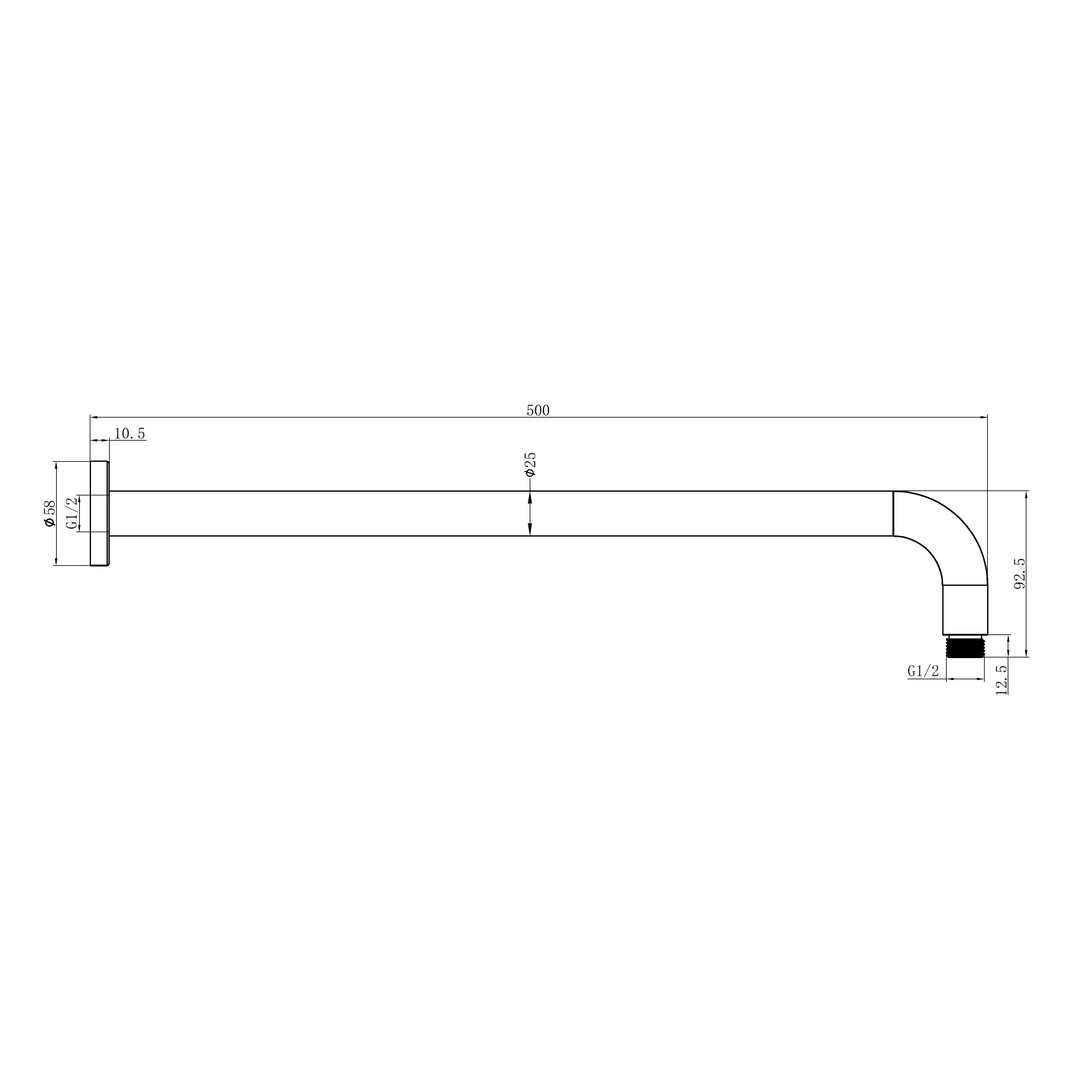 Nero Round Shower Arm 500Mm Length Matte Black