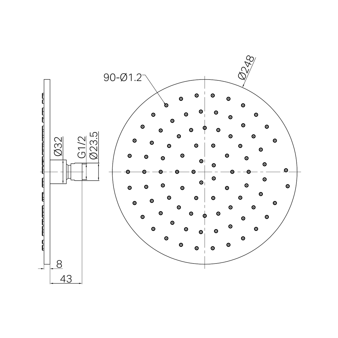 Nero 250Mm Round Metal Shower Head Ii Brushed Gold