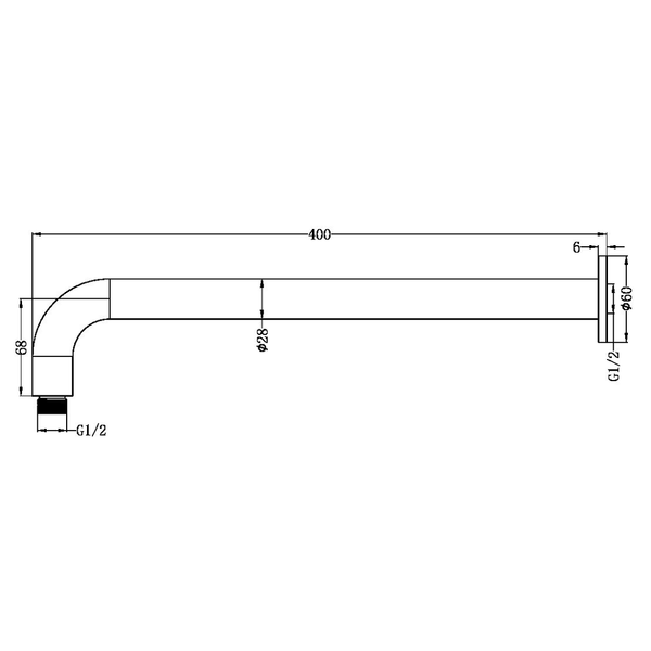 NERO ZEN Stainless Steel ROUND SHOWER ARM 400MM LENGTH BRUSHED NICKEL