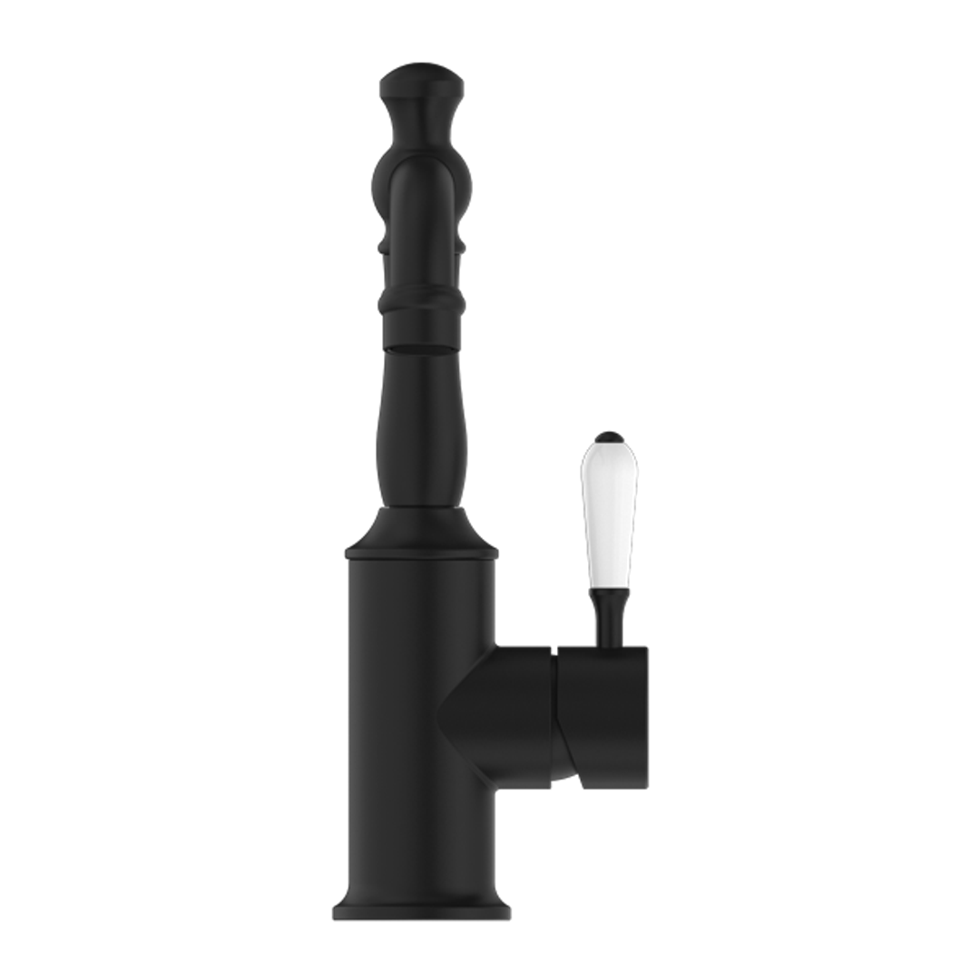 Nero York Basin Mixer White Porcelain Lever Matte Black
