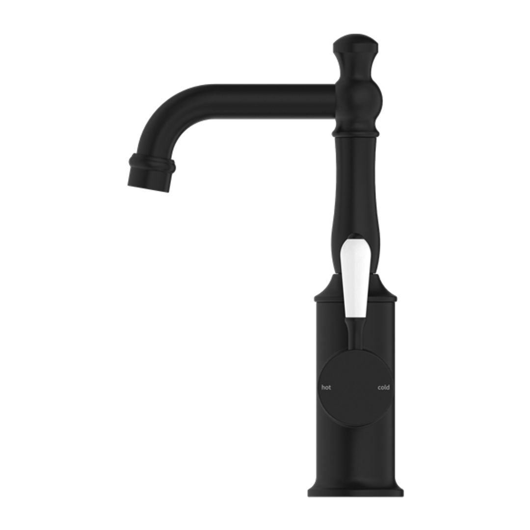 Nero York Basin Mixer White Porcelain Lever Matte Black