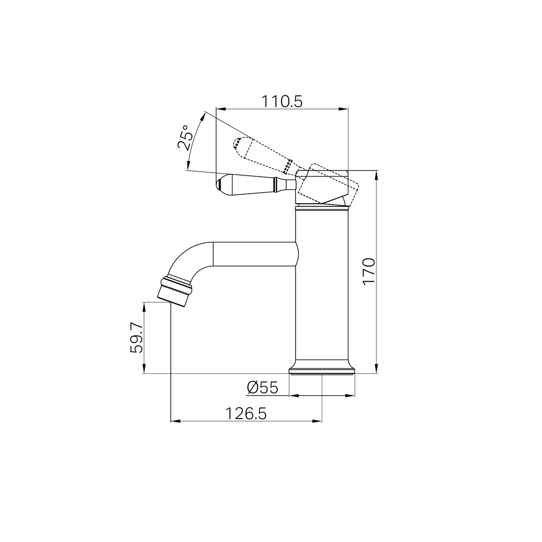 Nero York Straight Basin Mixer With Metal Lever Matte Black