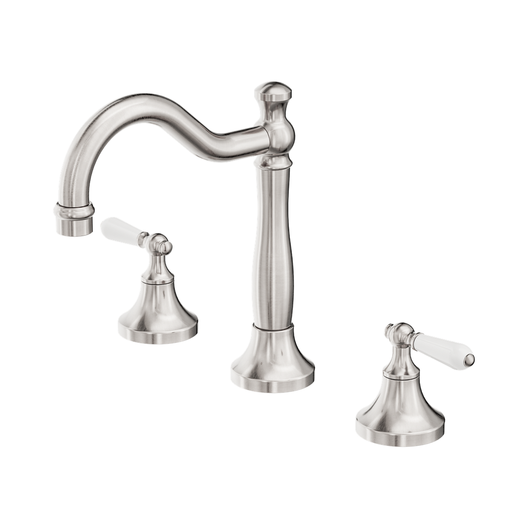 Nero York Basin Set With White Porcelain Lever Brushed Nickel