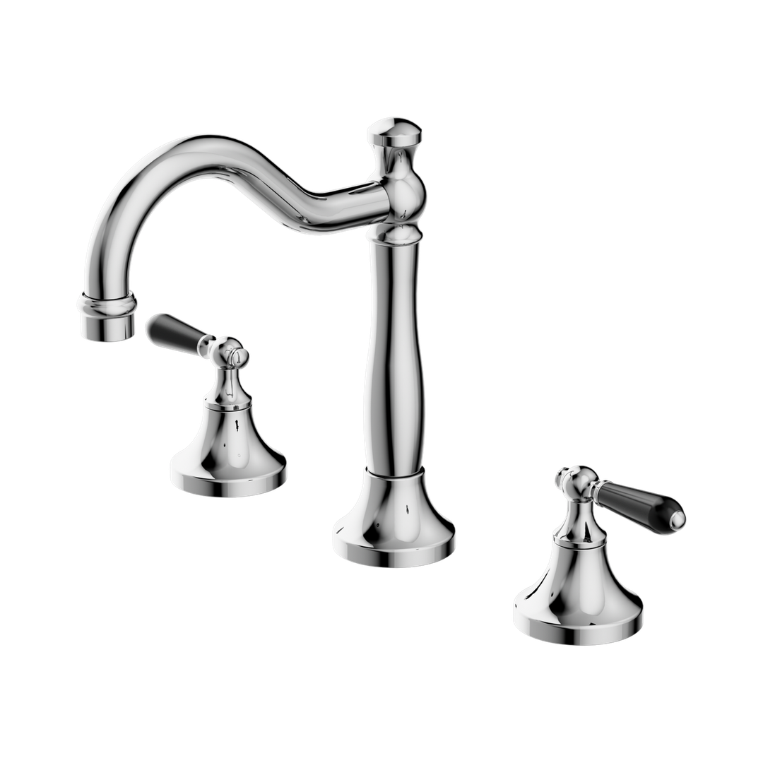Nero York Basin Set With Black Porcelain Lever Chrome