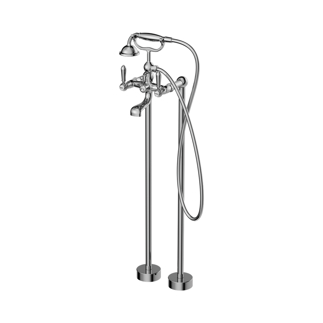 Nero York Freestanding Bath Mixer With Metal Hand Shower Chrome