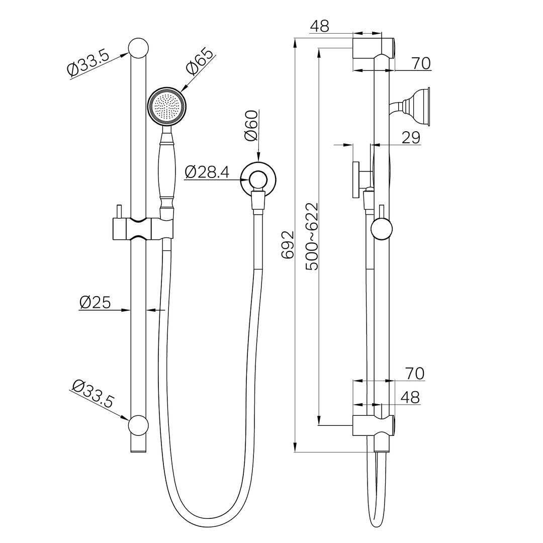 York Nero Shower Rail With White Porcelain Hand Nero Shower - Agred Brass