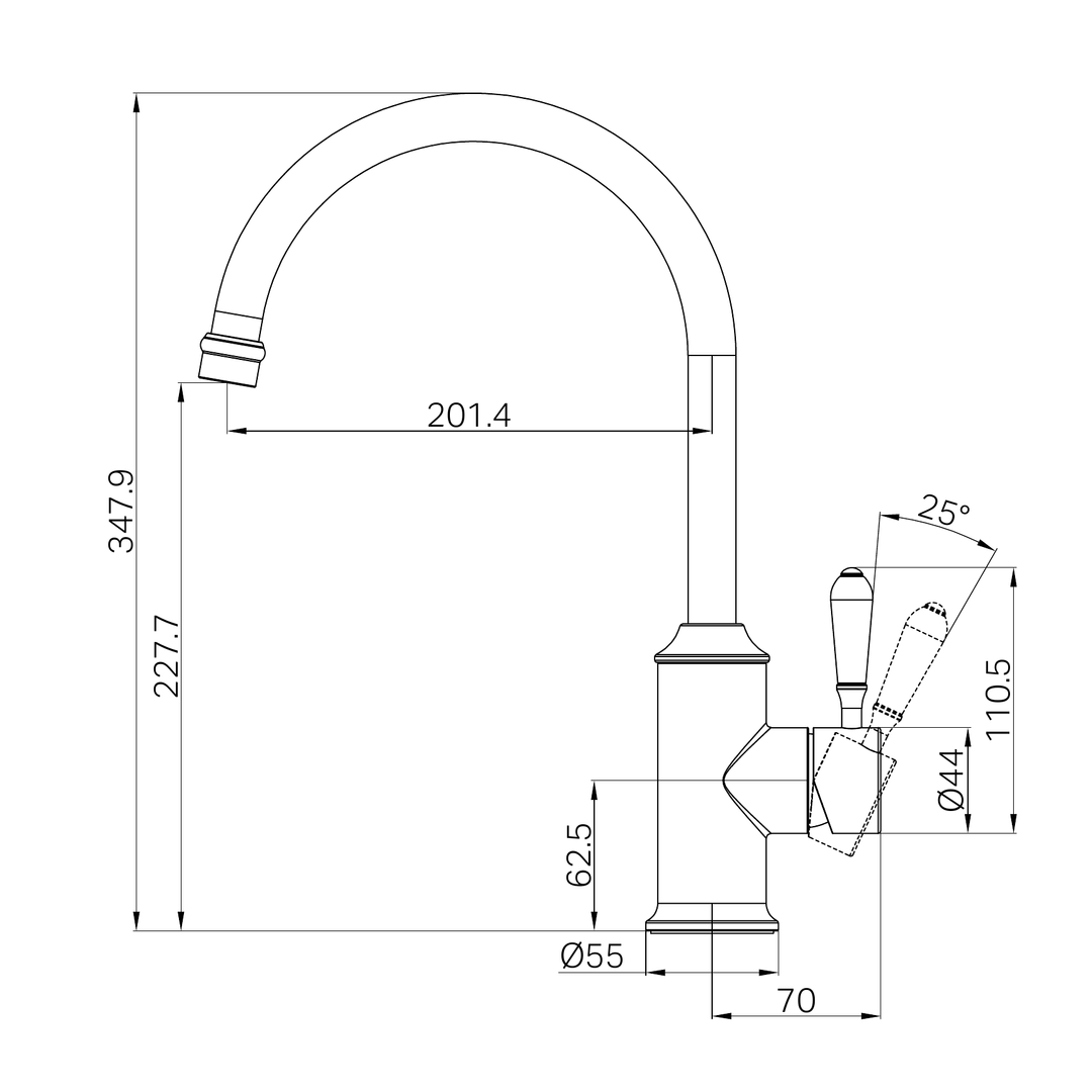 Nero York Kitchen Mixer Gooseneck Spout With Metal Lever Brushed Nickel