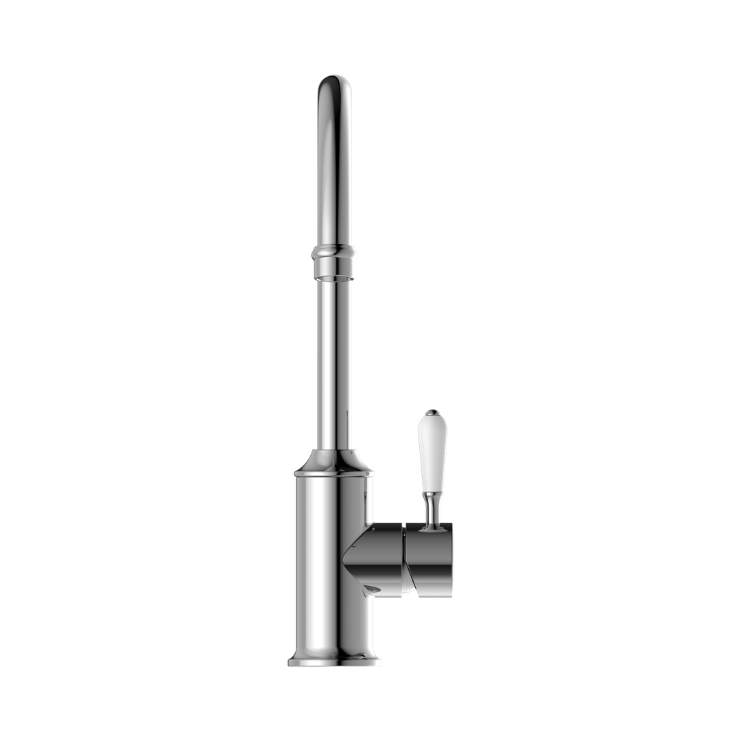 Nero York Kitchen Mixer Gooseneck Spout With White Porcelain Lever Chrome