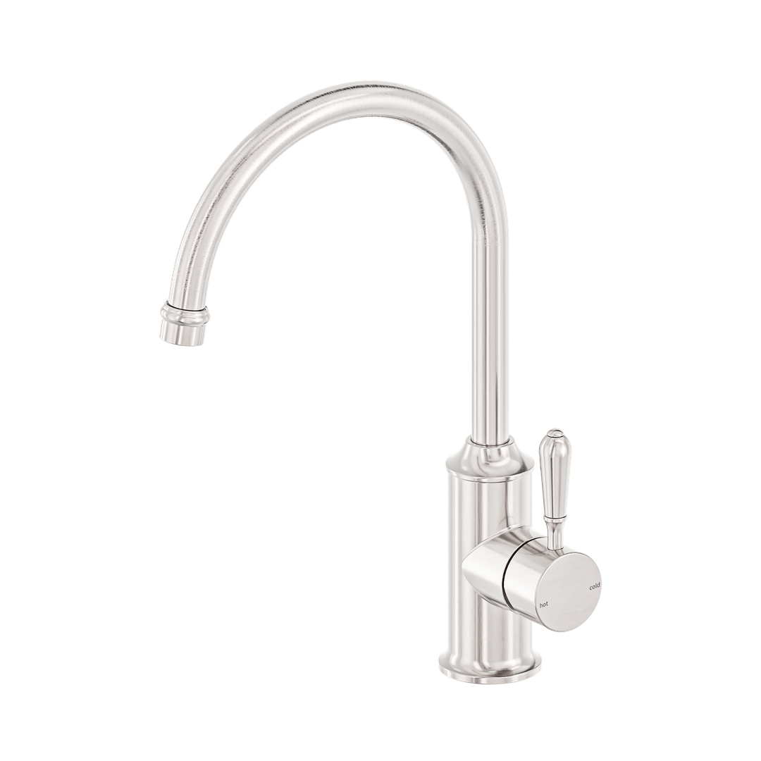 Nero York Kitchen Mixer Gooseneck Spout With Metal Lever Brushed Nickel