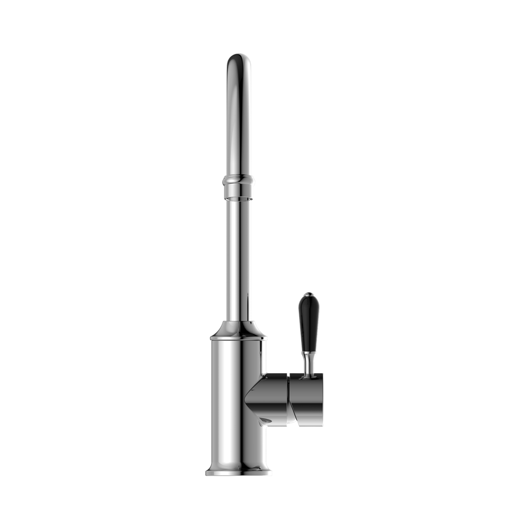 Nero York Kitchen Mixer Gooseneck Spout With Black Porcelain Lever Chrome