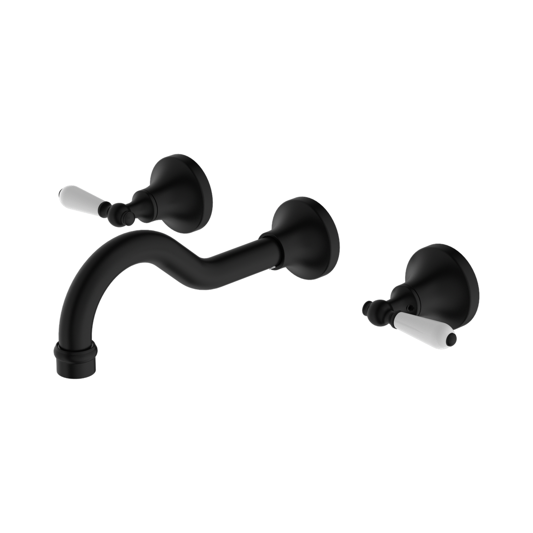 Nero York Wall Basin Set With White Porcelain Lever Matte Black