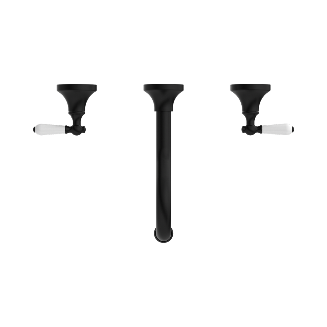 Nero York Wall Basin Set With White Porcelain Lever Matte Black