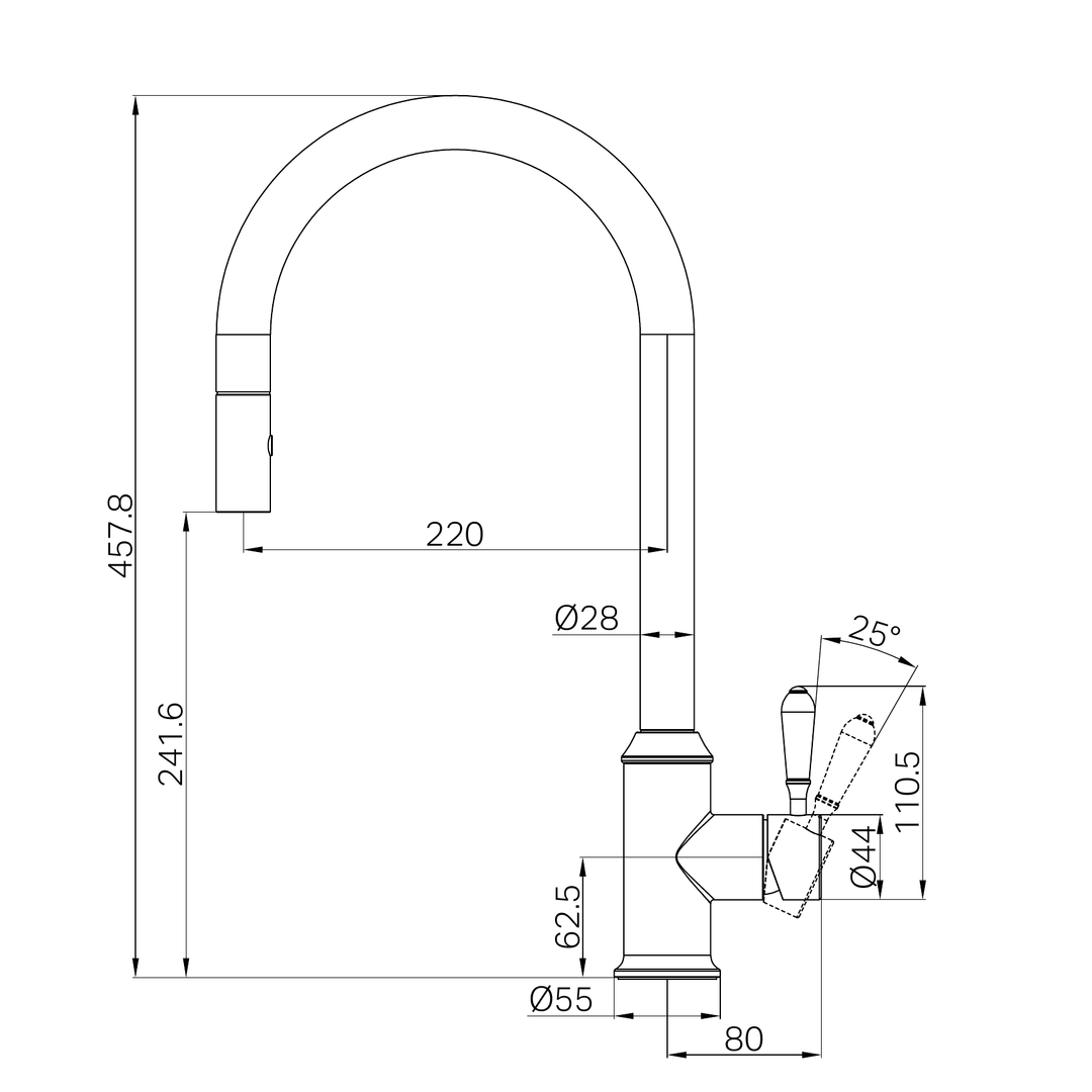 Nero York Pull Out Sink Mixer With Vegie Spray Function With Black Porcelain Lever Chrome
