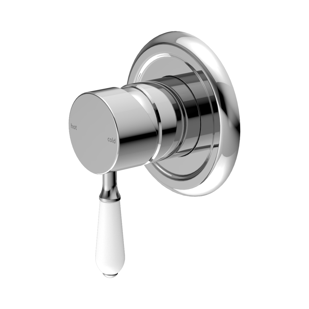 Nero York Shower Mixer With White Porcelain Lever Chrome