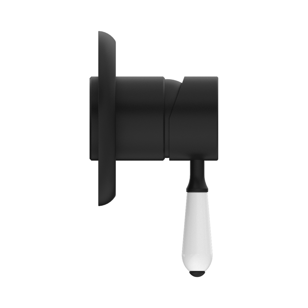 NERO YORK SHOWER MIXER WITH WHITE PORCELAIN LEVER MATTE BLACK
