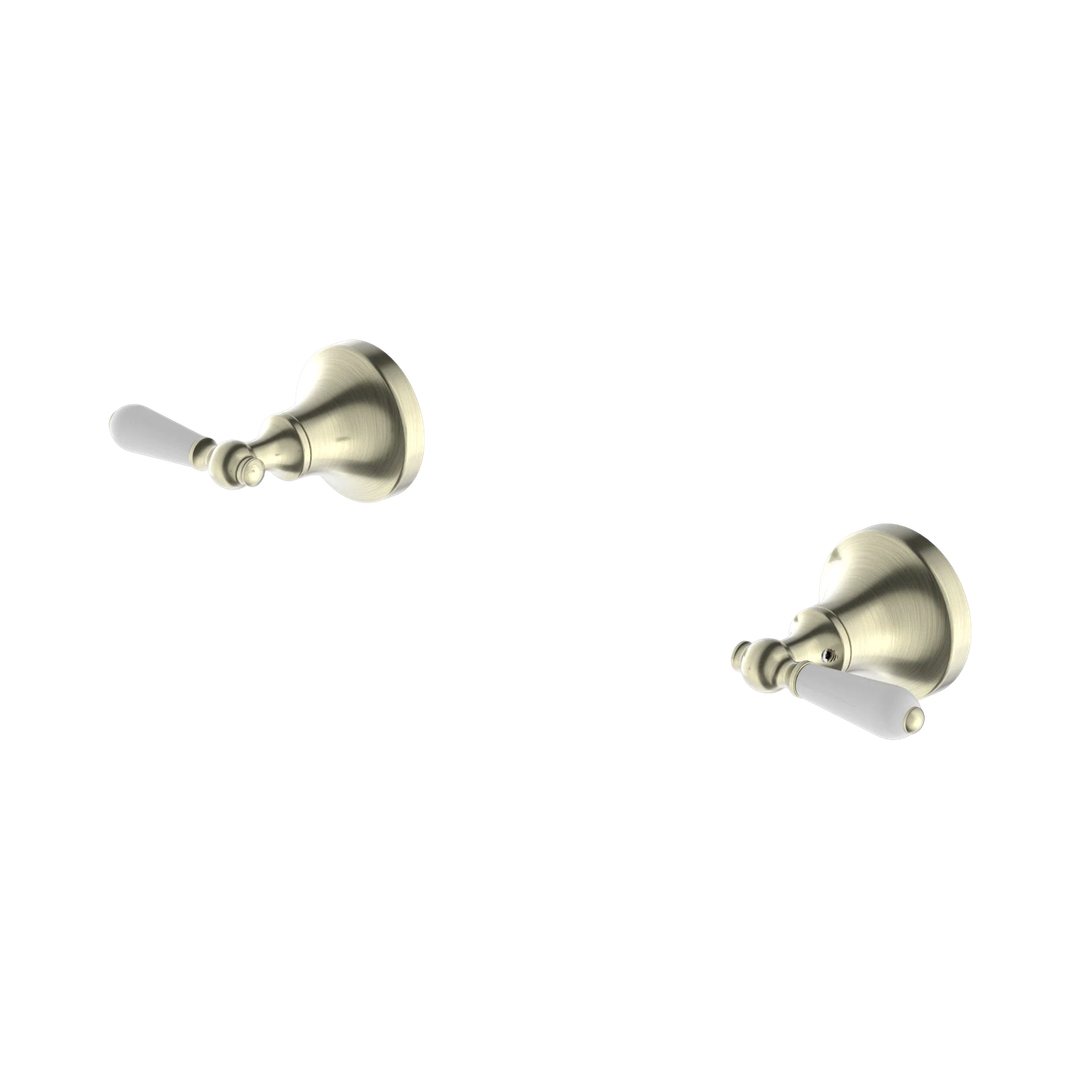 Nero York Wall Top Assemblies With White Porcelain Lever Aged Brass