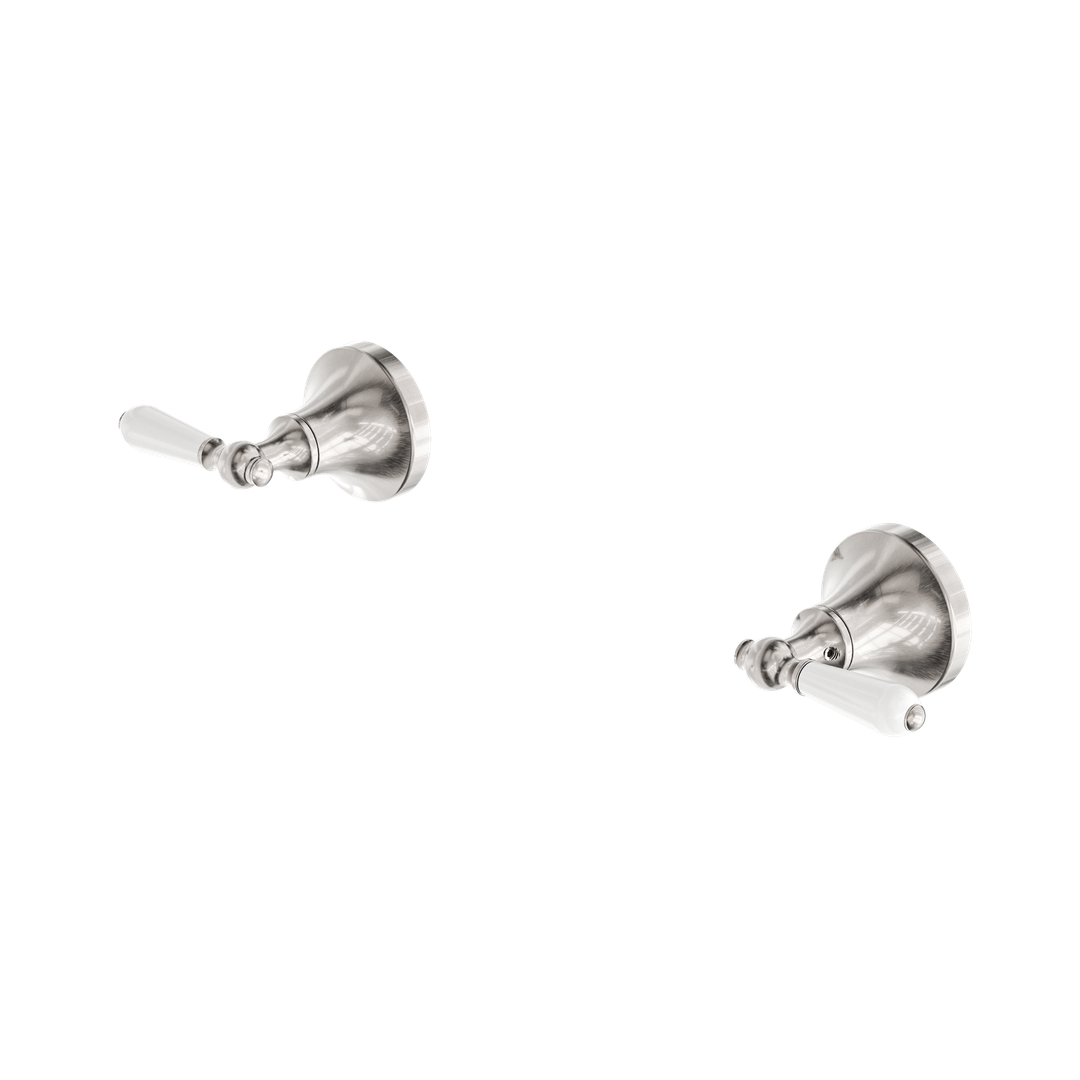Nero York Wall Top Assemblies With White Porcelain Lever Brushed Nickel
