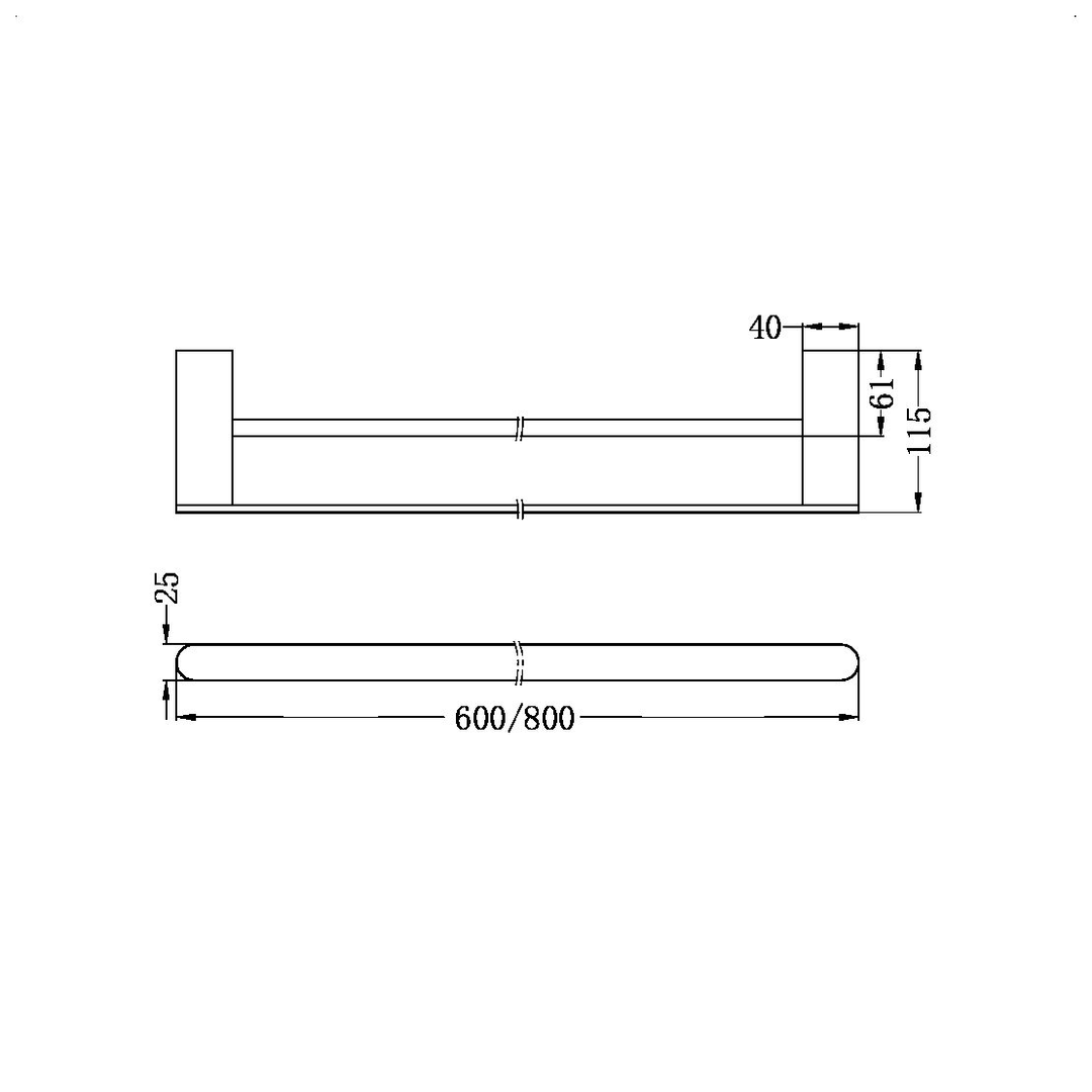 Nero Bianca Double Towel Rail 600Mm Brushed Nickel