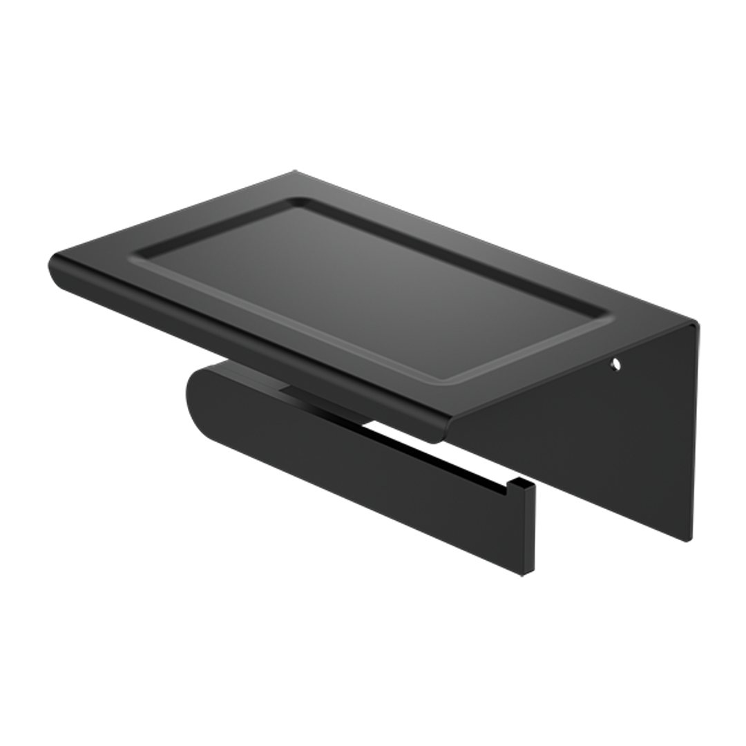 Nero Bianca Toilet Roll Holder With Shelf Matt Black