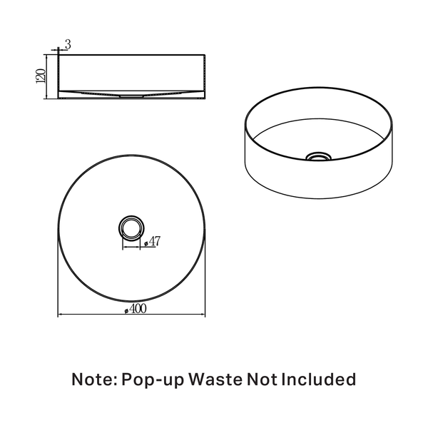 Nero Opal Round 400Mm Stainless Steel Basin Brushed Gold