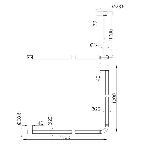 Nero Mecca Care Curtain Rail 1200X1200Mm 90 Degree Gun Metal
