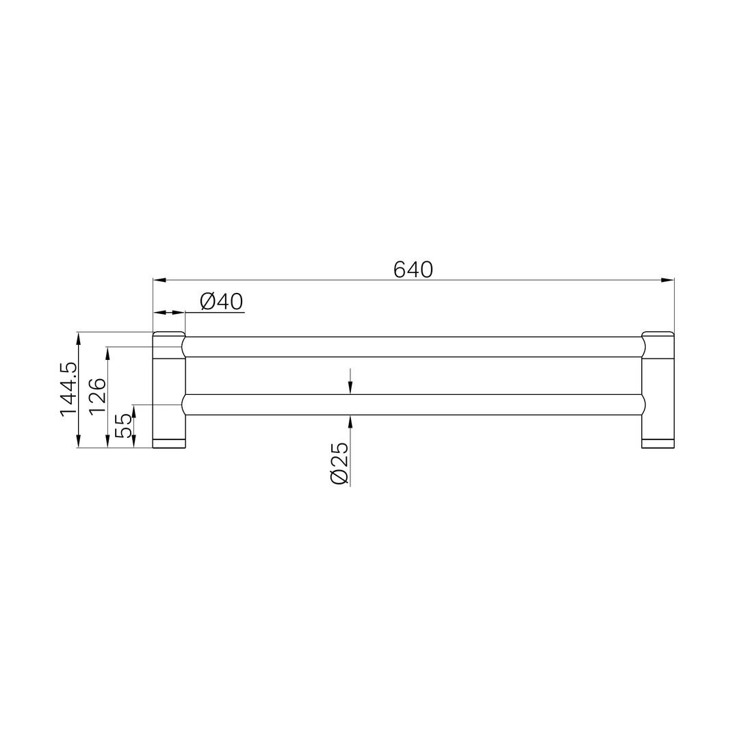 Nero Mecca Care 25Mm Double Towel Grab Rail 600Mm Chrome