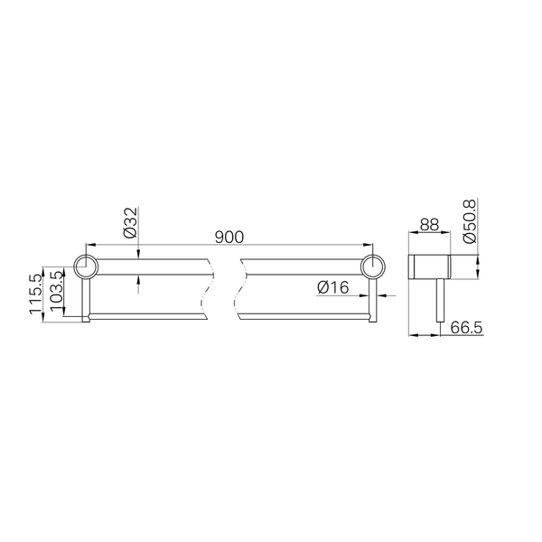 Nero Mecca Care 32Mm Grab Rail With Towel Holder 900Mm Matte Black
