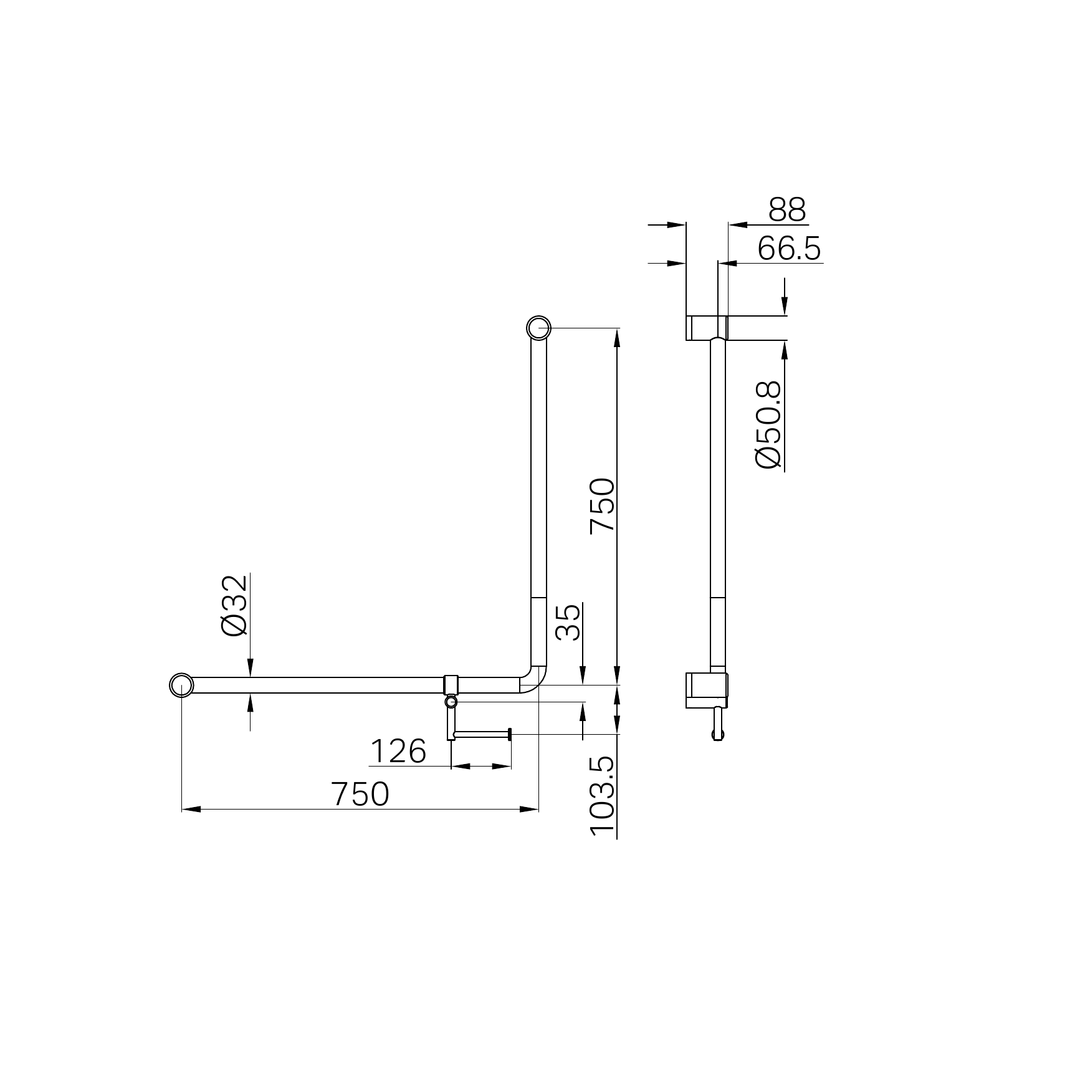 Nero Mecca Care 32Mm 90 Deg. Nz4121 Grab Rail 750X750Mm C/W Roll Holder Gun Metal