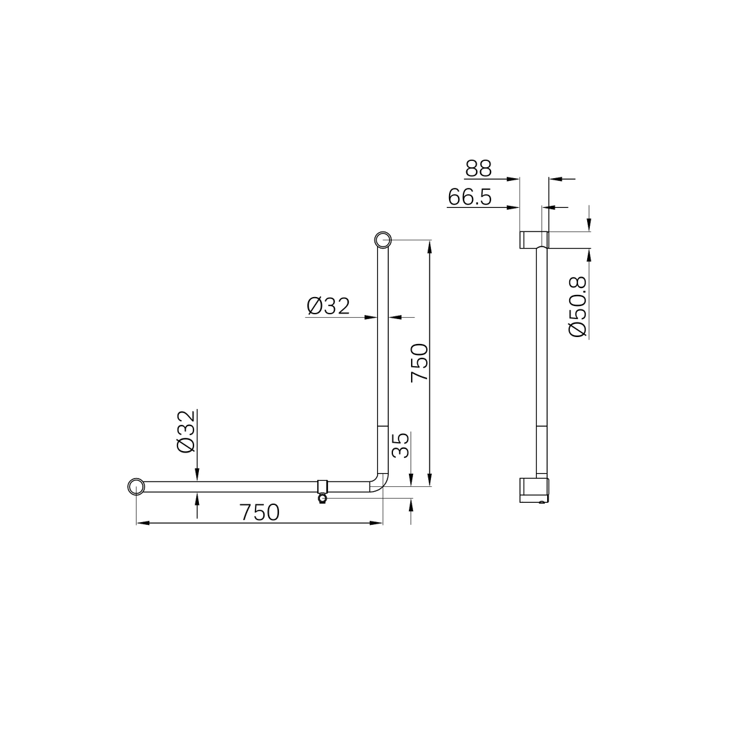 Nero Mecca Care 32Mm 90 Degree Nz4121 Accessible Toilet Grab Rail 750X750Mm Matte Black