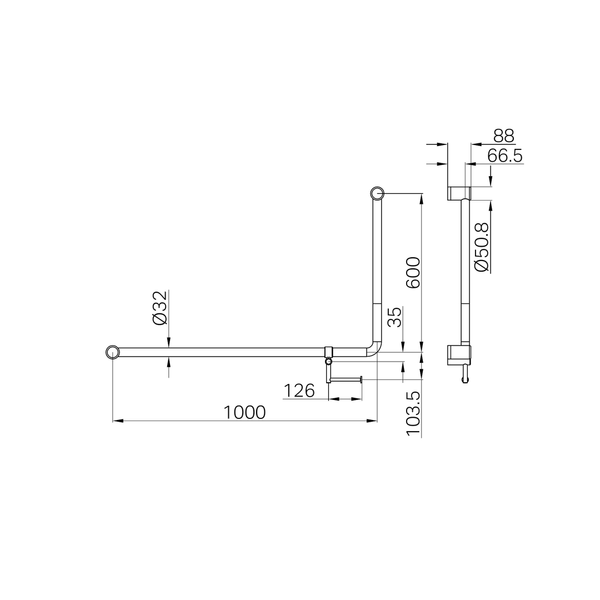 Nero Mecca Care 32Mm Dda 90 Deg. Grab Rail 600X1000Mm C/W Toilet Roll Holder Gun Metal