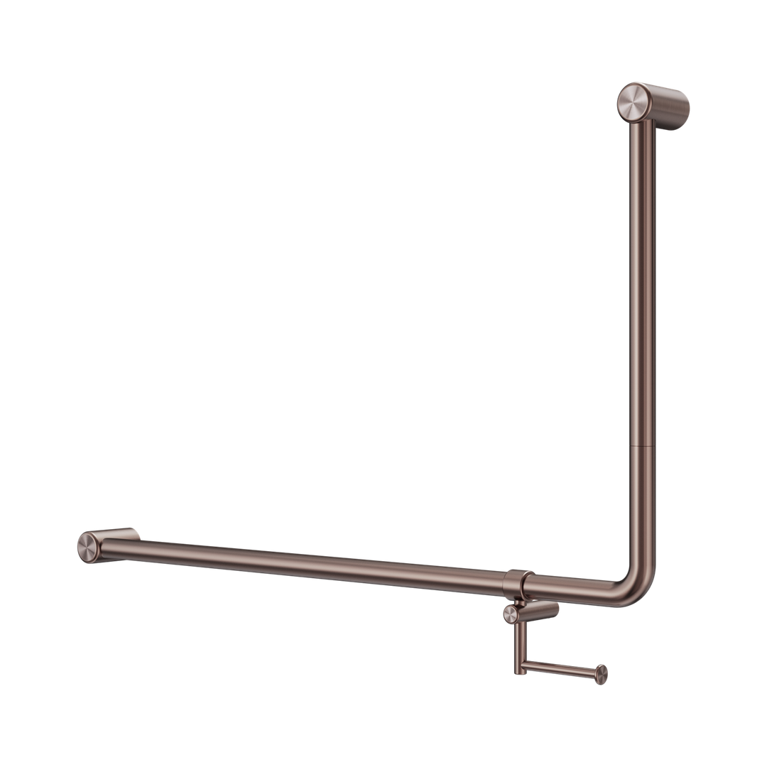 Nero Mecca Care 32Mm Dda 90 Deg. Grab Rail 600X1000Mm C/W Toilet Roll Holder Brushed Bronze
