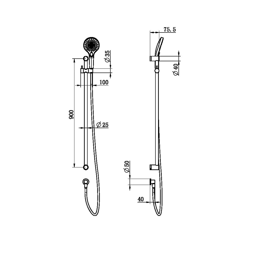 NERO MECCA CARE 25MM GRAB RAIL AND ADJUSTABLE SHOWER RAIL SET 900MM CHROME