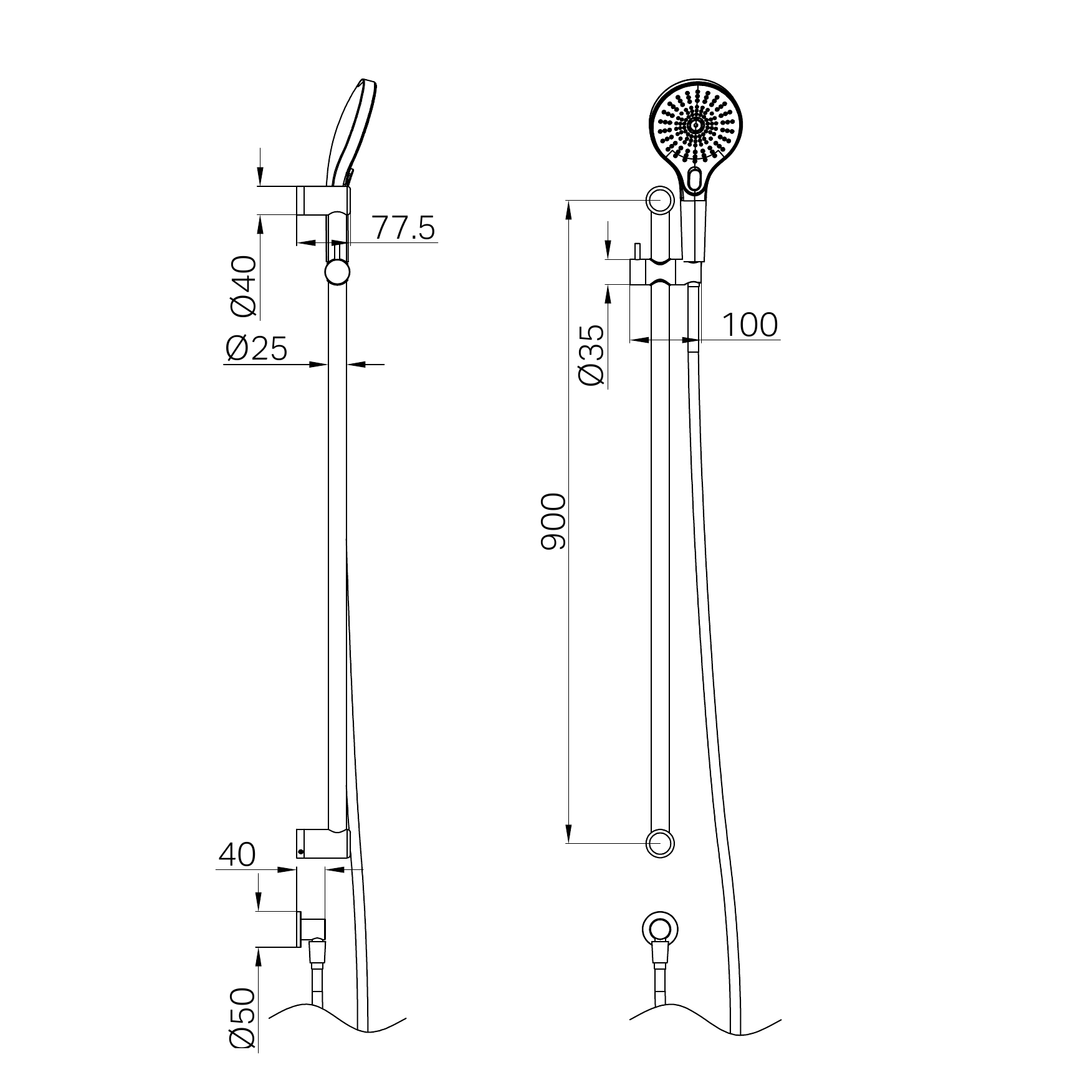 Nero Mecca Care 25Mm Grab Rail And Adjustable Shower Rail Set 900Mm Matte Black