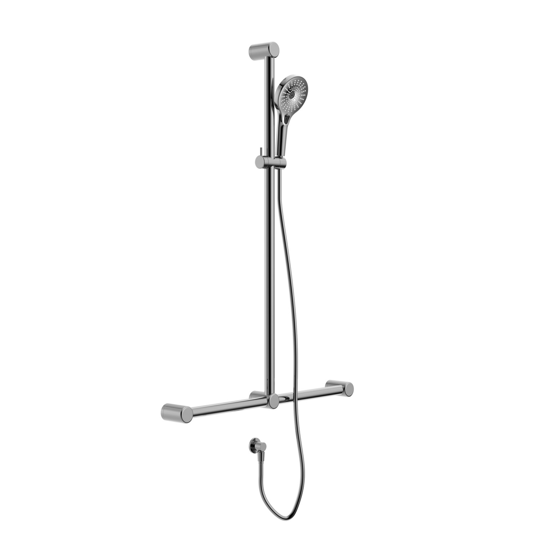 NERO MECCA CARE 32MM T BAR GRAB RAIL AND ADJUSTABLE SHOWER SET 1100X750MM CHROME
